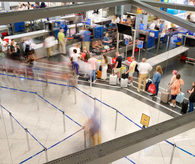 Baggage drop-off area before boarding