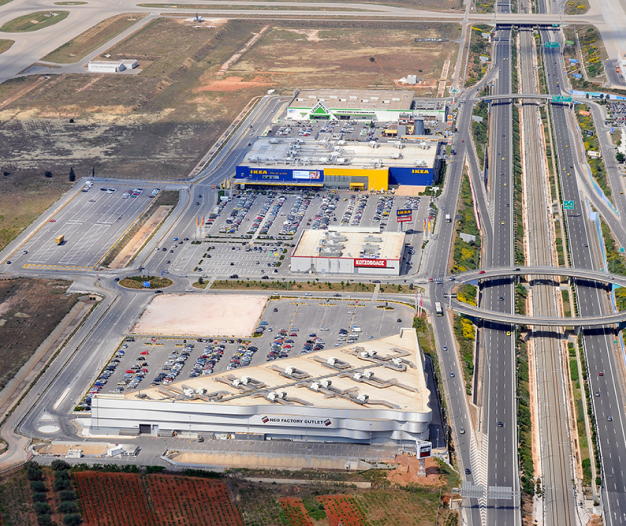 Top view of Athens International Airport facilities and buildings