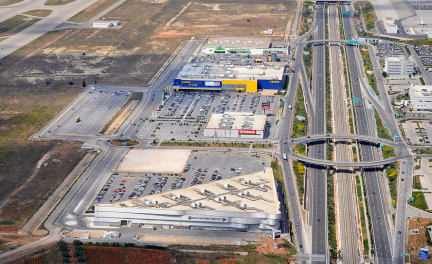 Top view of Athens International Airport facilities and buildings