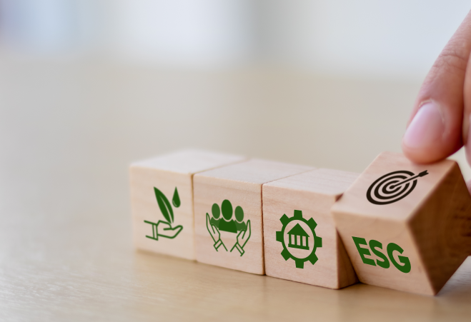 Wooden cubes with symbols for sustainable development