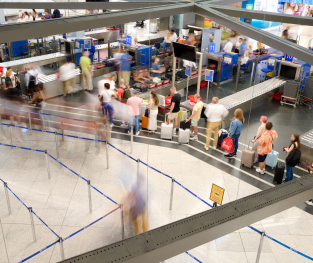 Baggage drop-off area before boarding