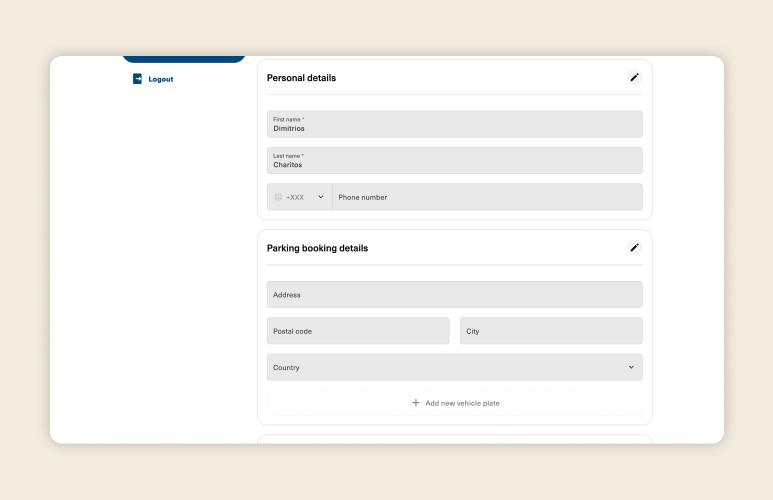 Fields for editing your personal details