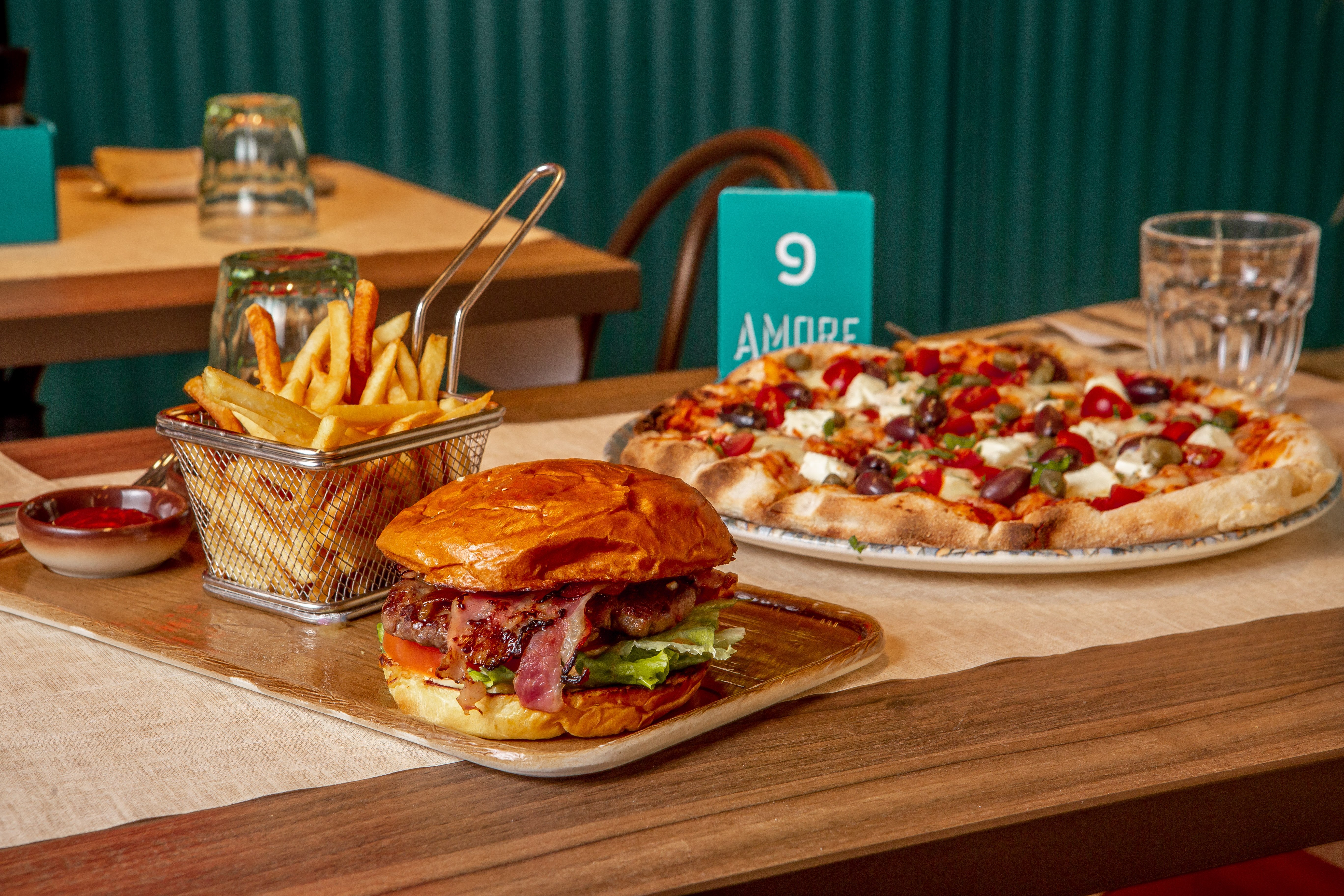 burger and pizza