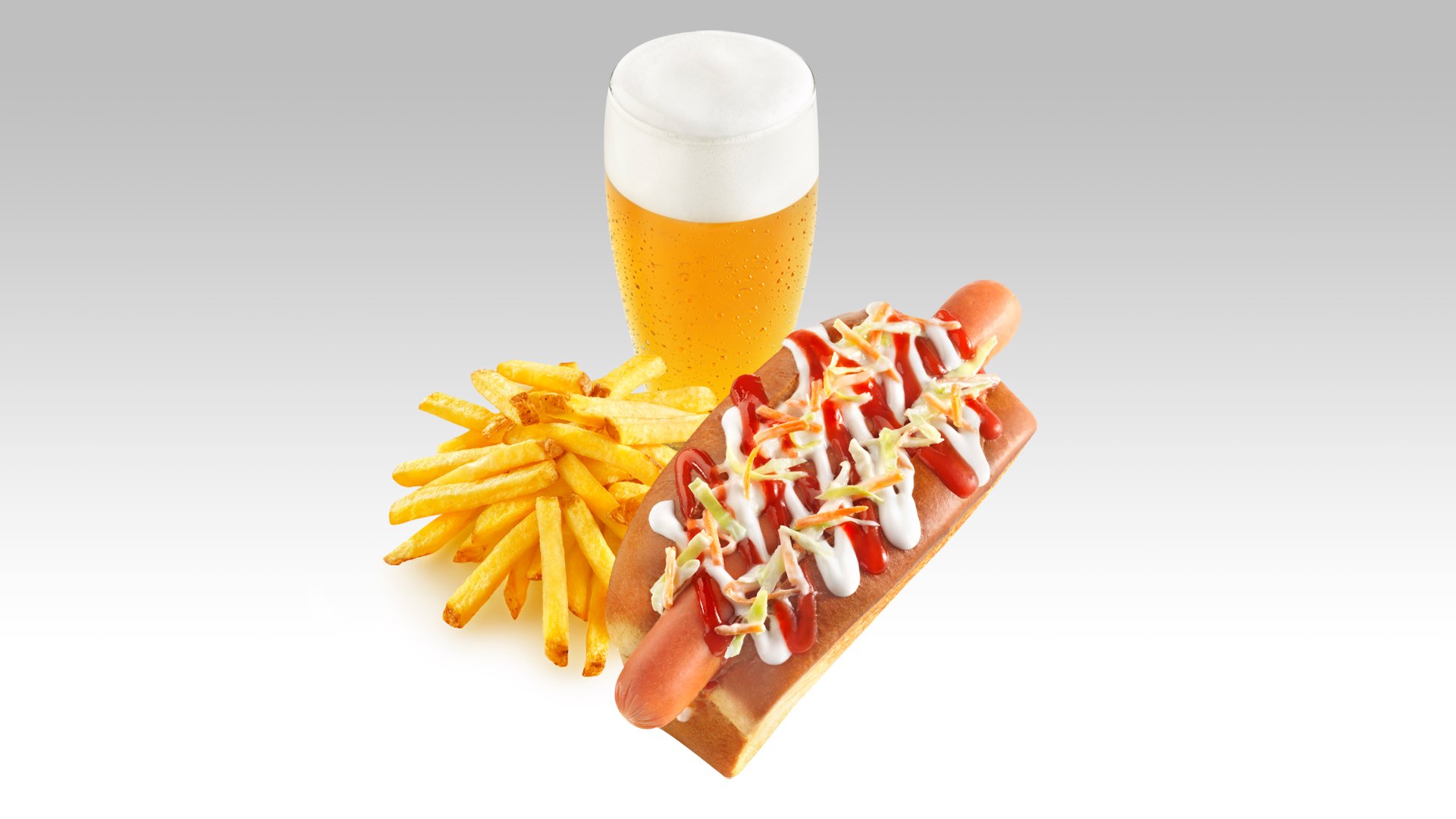 slaw-dog, fries and beer