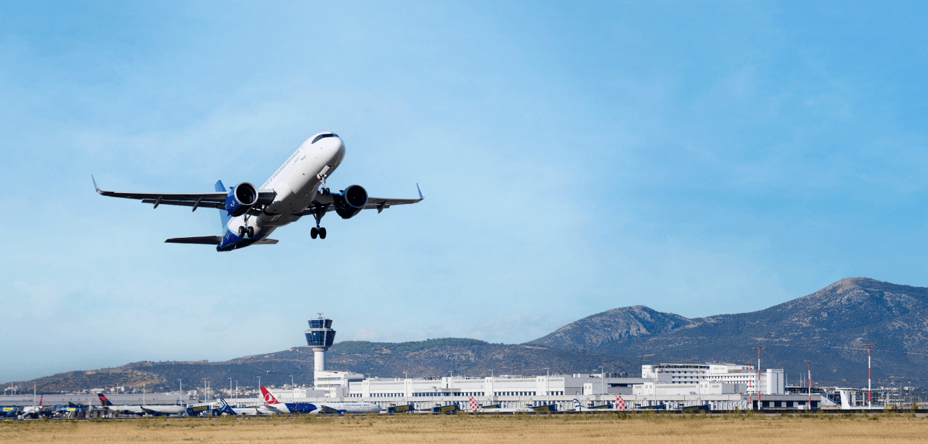 airplane take off from athens international airport