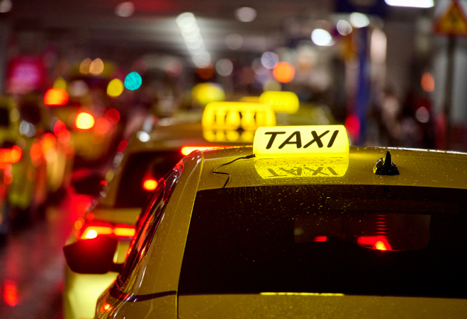 taxis waiting for passengers at Athens International Airport