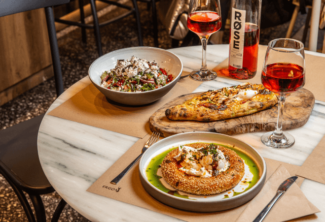 Greek and italian food with wine