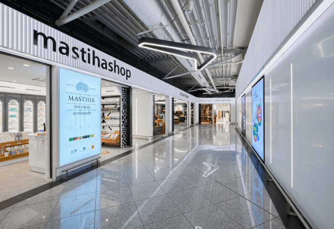 Mastiha shop showcase Athens International Airport