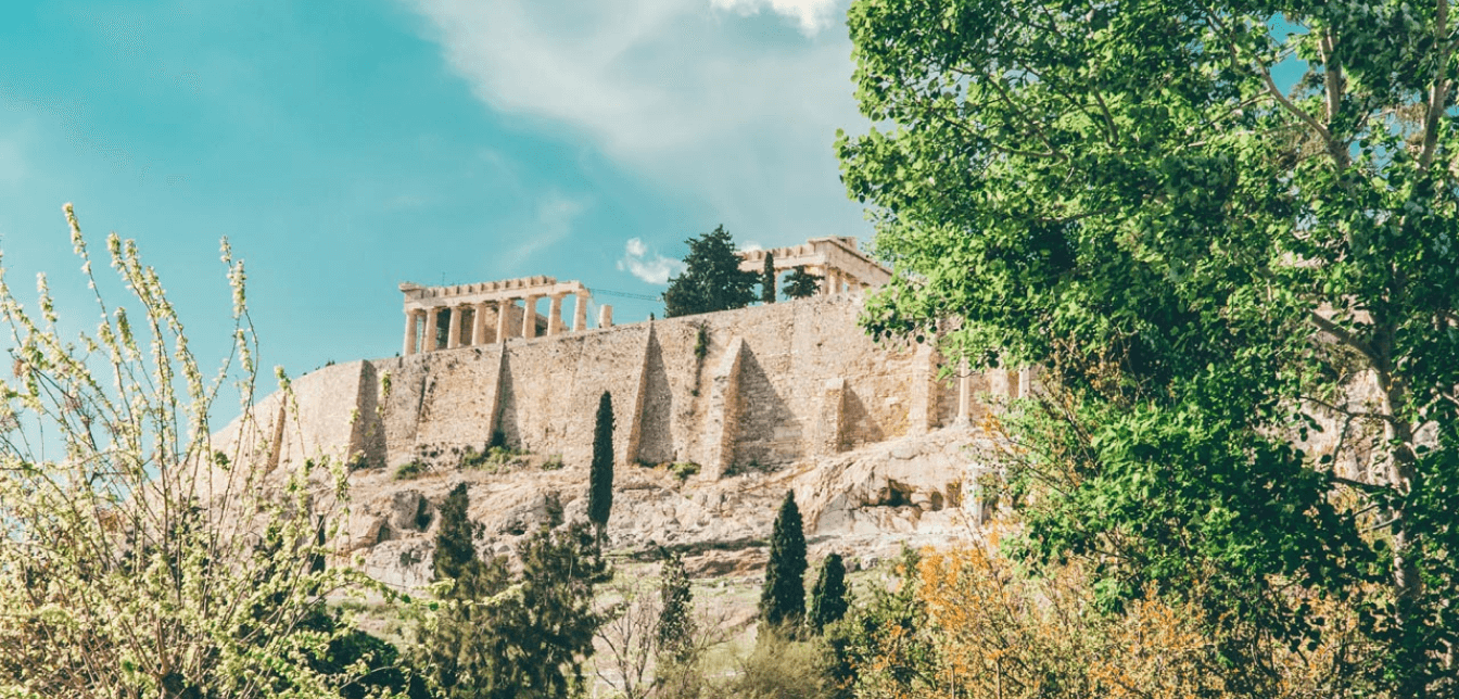 View of the Acropolis from Dionysiou Areopagitou Street in Athens